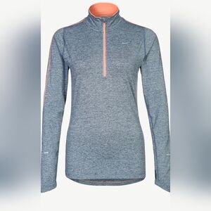 Nike Performance Dri-Fit 1/4 Zip Blue Long Sleeve Top W/Orange, Womens Medium